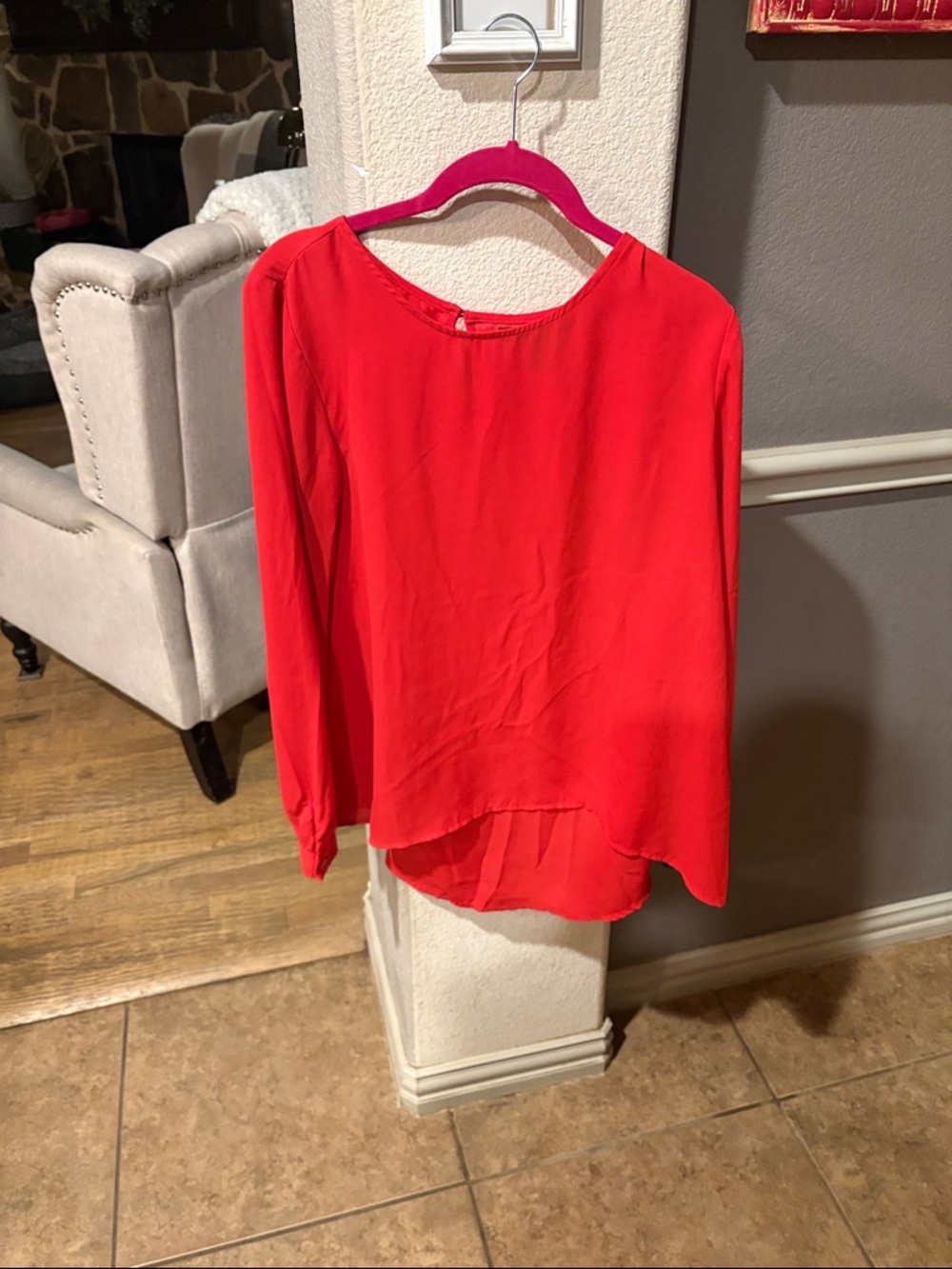Forever 21 Bright Red High-Low Long-Sleeve Blouse